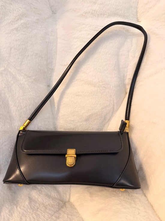 Handbags - Classic Black Leather Shoulder Bag with Gold Hardware